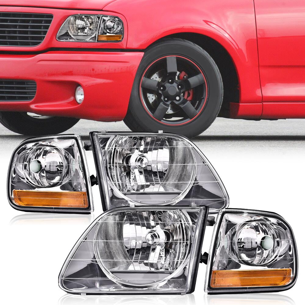 Headlight,Clear Lens Chrome Housing Amber Reflector Fit for 98-03 Ford F150/04 F150 Heritage/97-02 Expedition/98-99 F250/97 F150, F250 Light Duty (Built After 7/96)