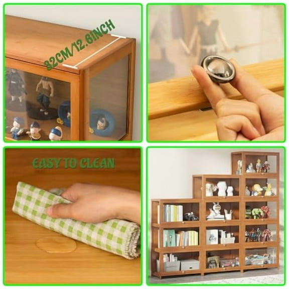 Small Curio Display Cabinet Wood with Acrylic Doors Display Case for Collectibles Figures Storage Shelves for Bedroom Storage Cabinet Toy Organizers Rack & Kids Bookcase,Gray,3 Tier_Flip Up Door