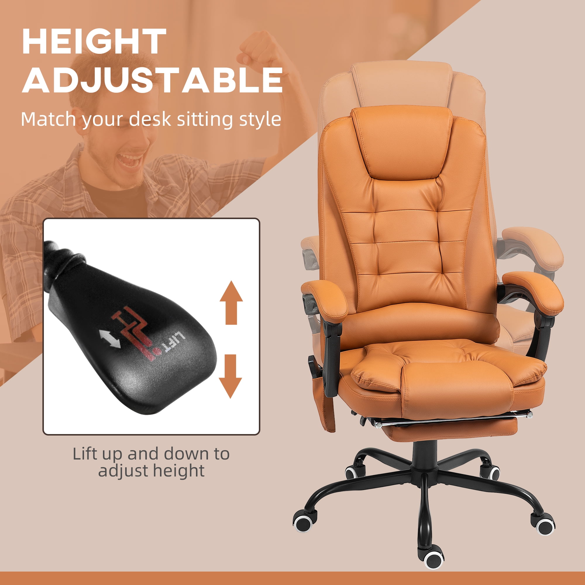 Vinsetto 7-Point Vibrating Massage Office Chair with High Back Light Brown