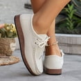 thumbnail image 3 of Womens Loafers Solid Color Lace up Lightweight Boat Shoes Casual Arch Support Slip on Flat Walking Shoes White Size 9, 3 of 7