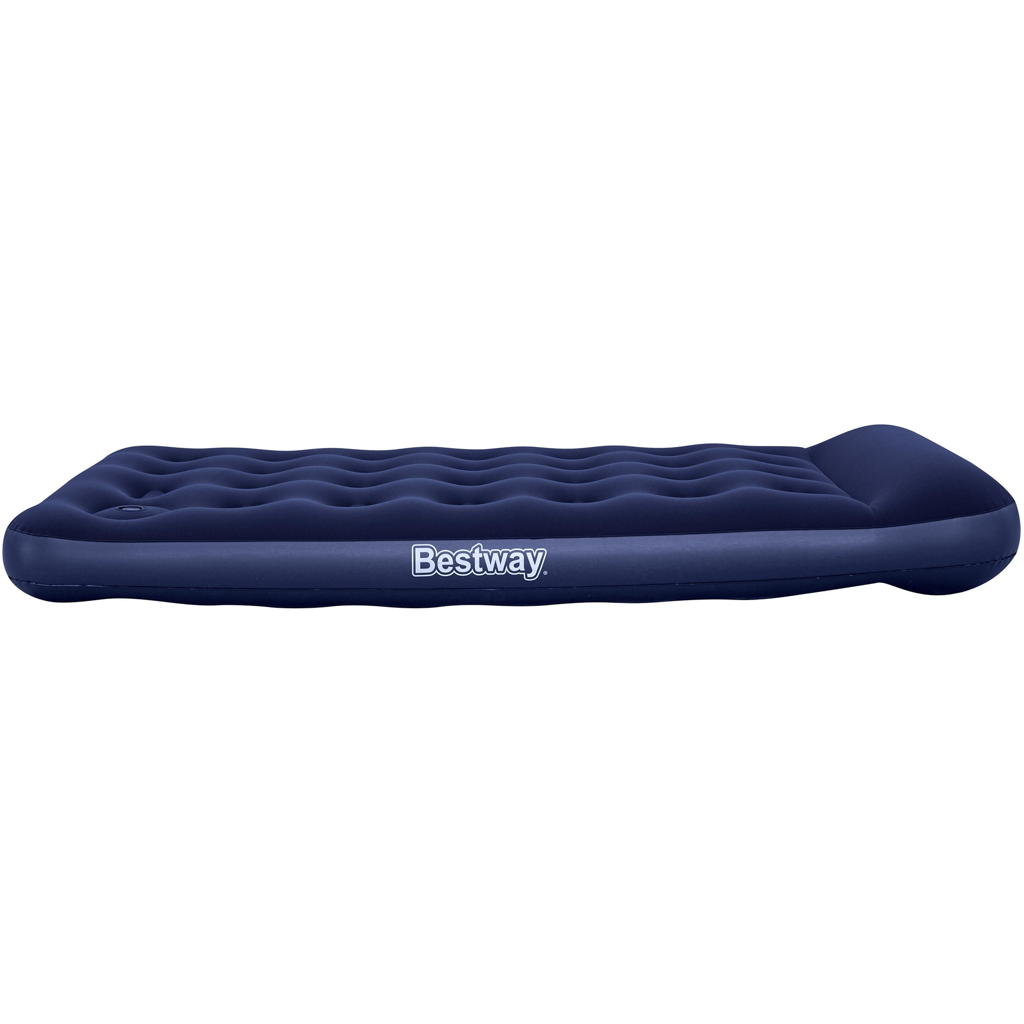 Bestway: Twin Flocked Air Bed - Blue, Inflatable Mattress, 74x39x11", Built-In Foot Pump & Pillow, Coil Beam Support Construction, Plush Top, Outdoor