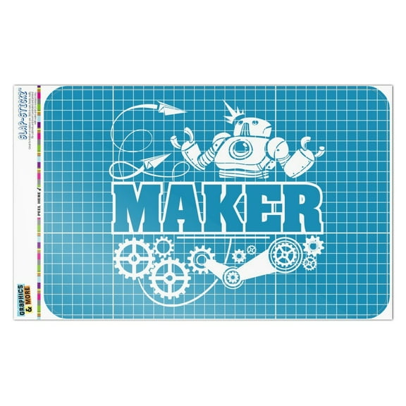 Maker Blueprint Design with Robot and Gears Home Business Office Sign