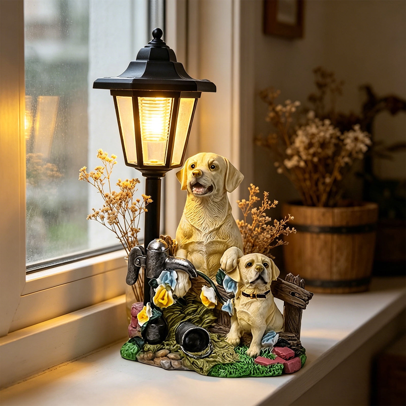 Tarmeek Solar Labrador Dog Garden Statue Handcrafted Resin Outdoor Patio Lawn Yard Art Ornament with Warm White Glow Waterproof Finish for Garden Patio Balcony Villa Decoration