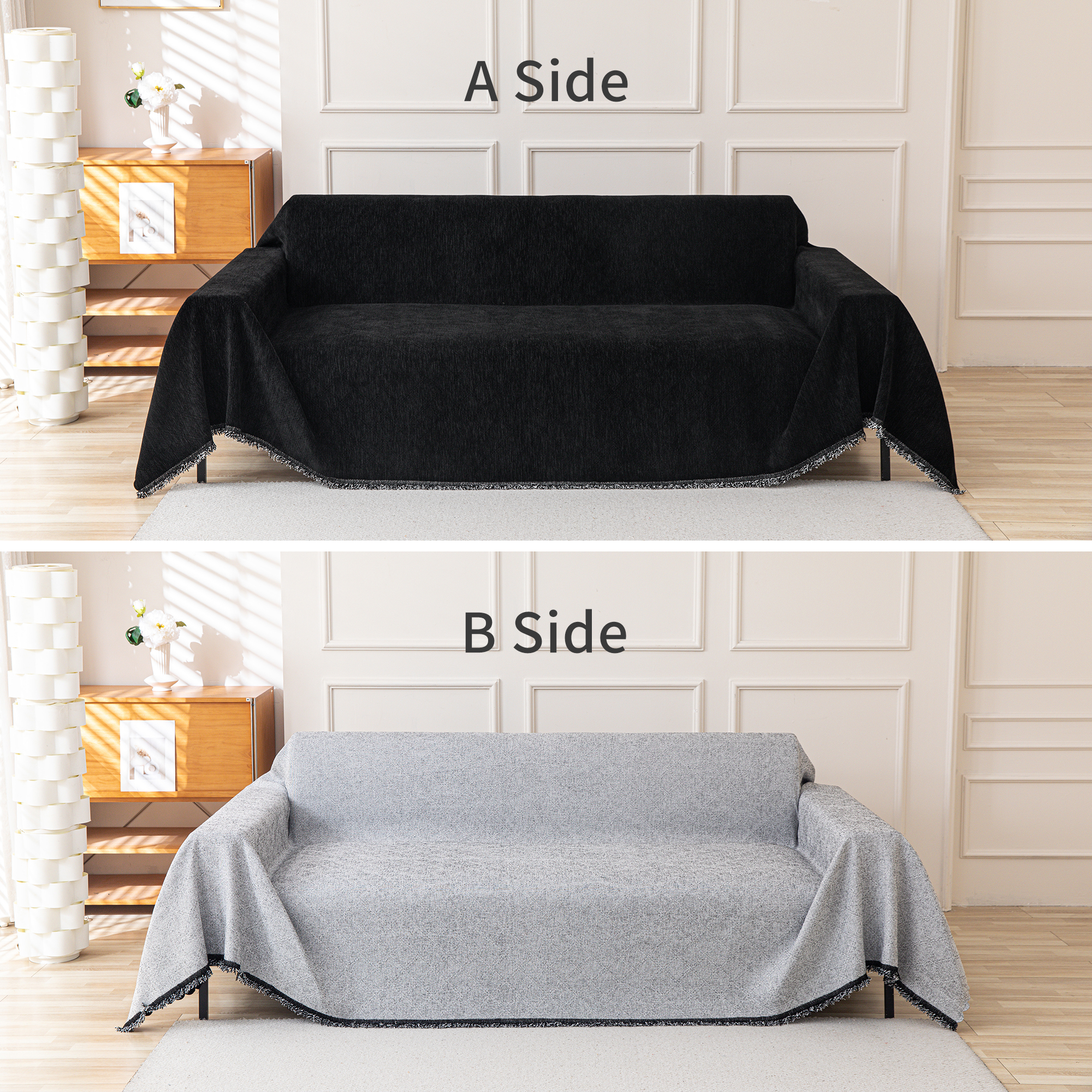 Smuge Sofa Cover, Sofa Slipcovers Couch Covers Protector 3 Cushion Throw Sofa Towel for L Shaped Couch Suitable for All Seasons (71"x 118", Black)