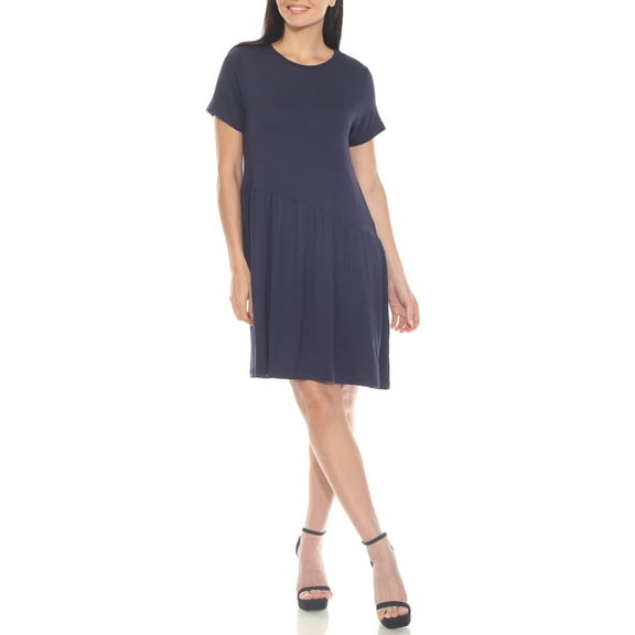 White Mark Asymmetrical Drop Waist Short Sleeve Swing Dress, Women's, S-XL