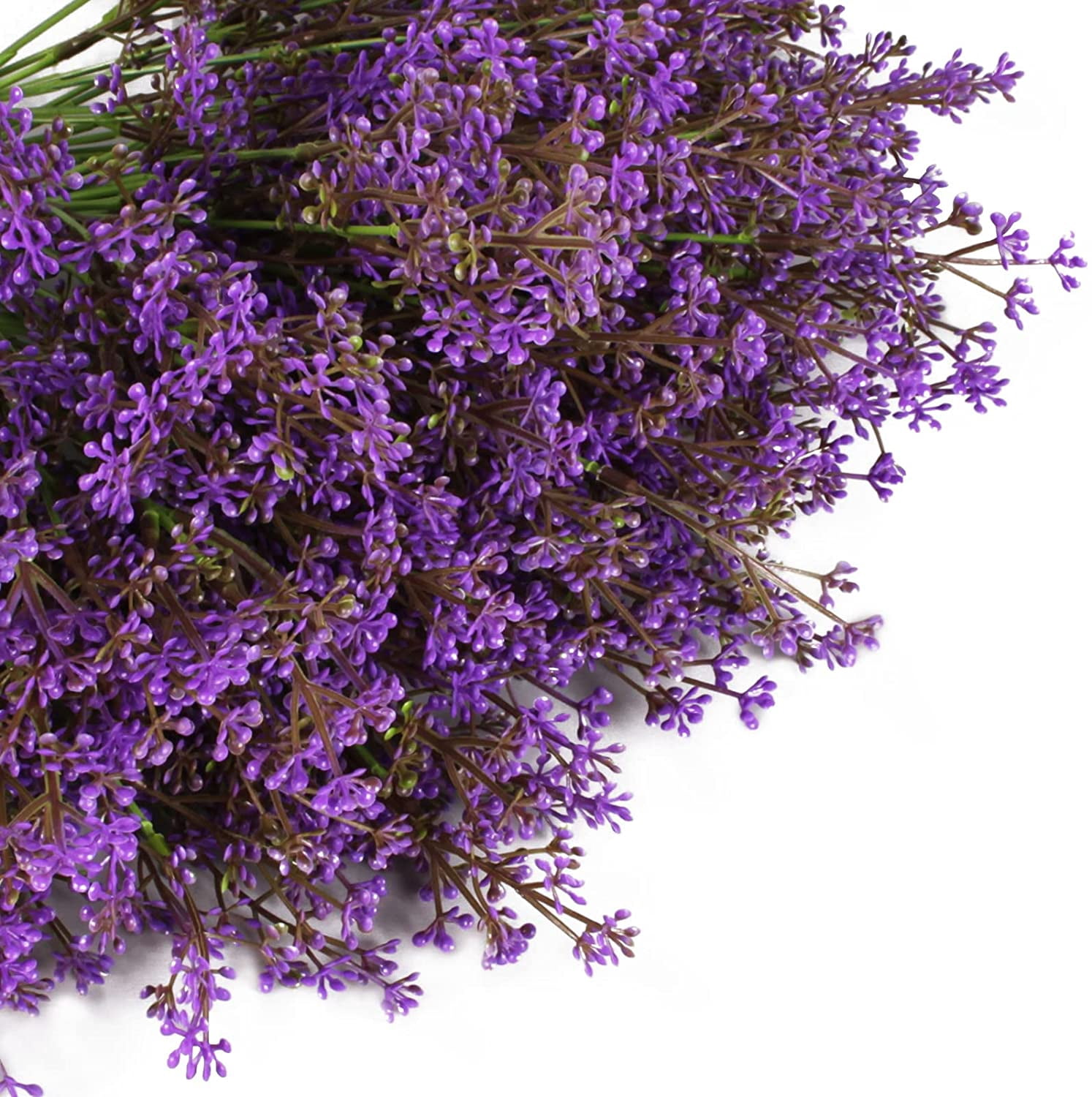 24Pcs Artificial Fall Flowers for Outdoors Fake Babybreath Faux Flowers Bouquets Branches for Harvest Festival Home Window Box Outdoor Decor (Purple)
