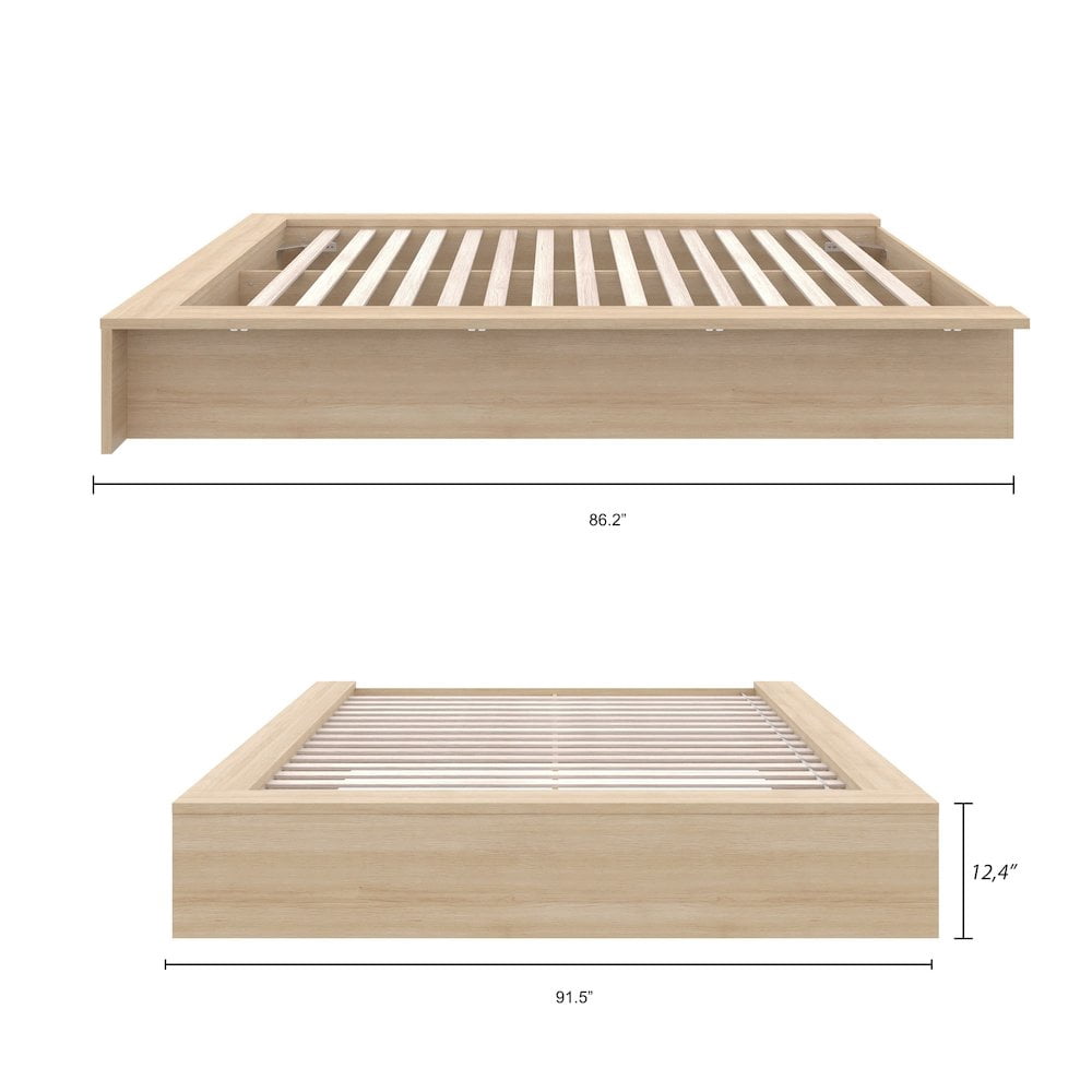 Nexera James King Size Platform Wood Bed Frame, Natural Blonde Oak