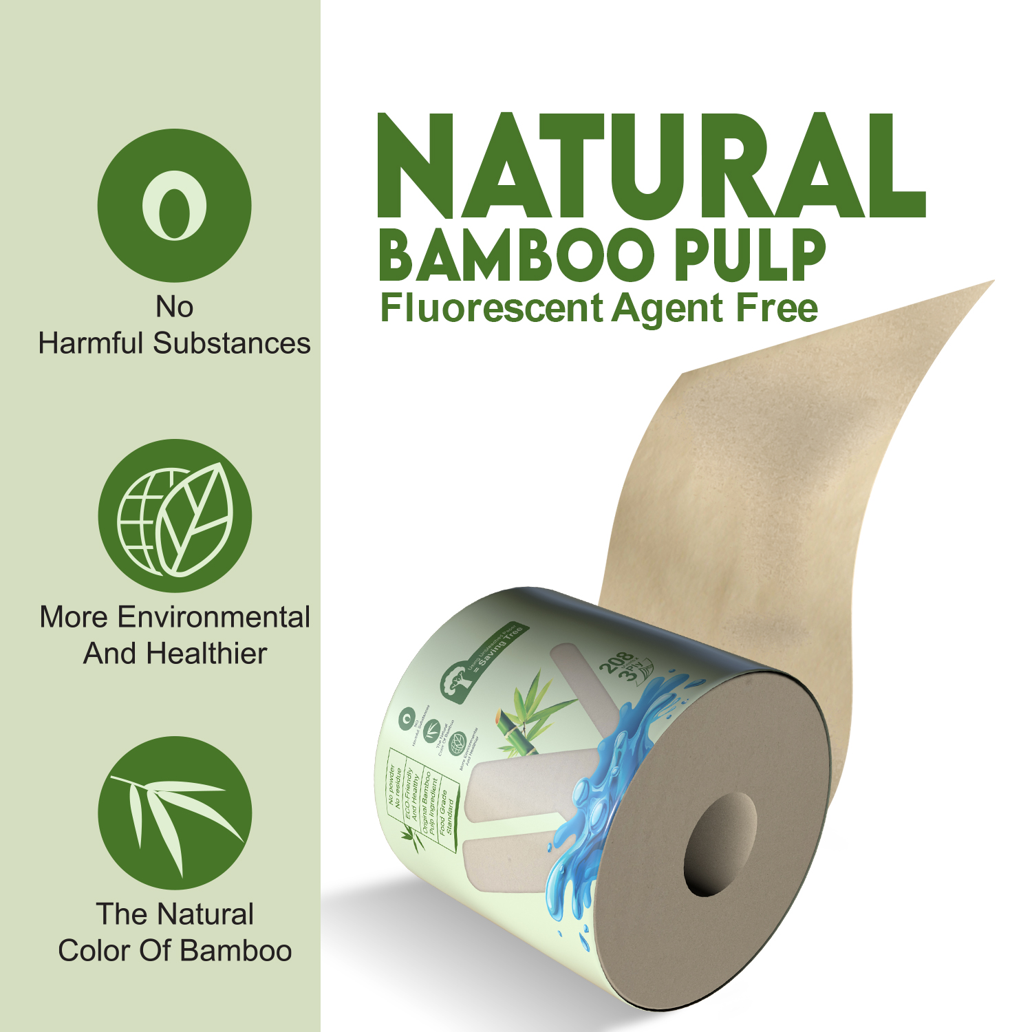 WBM Care Natural Bamboo Toilet Paper, 3-Ply, 10 Rolls photo 2