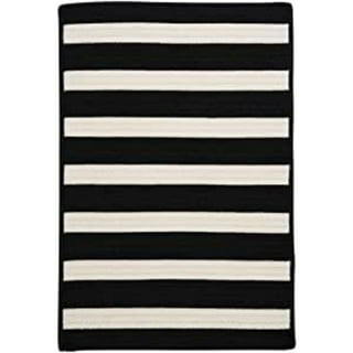 Breezsisan Black and White Striped Outdoor Rug, Cotton, 23x35.5