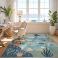 thumbnail image 3 of Design&I 6'x9' Washable Area Rug Snag-Free Blue Oceanic Seascape with Marine Life Motif Underwater Scene Turtles, Fish, for Dining Room, Under Table, Office, 3 of 7