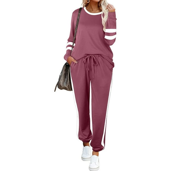 Sweatsuit for Women 2 Piece Outfits for Womens Crewneck Sweatshirts Pullover Pink XXL