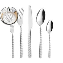 VQPeo Stainless Steel Cutlery Set (5-Piece) – Twisted Handle Knife, Fork & Spoon with Floral Embossing, Portable Travel Utensils with Case for Camping, Picnic, Office & Outdoor