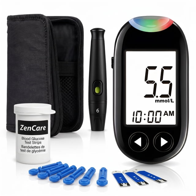 Blood Glucose Monitor Kit (100 Strips & 100 Lancets) | Health Canada Licensed | Large Numbers | Battery Included
