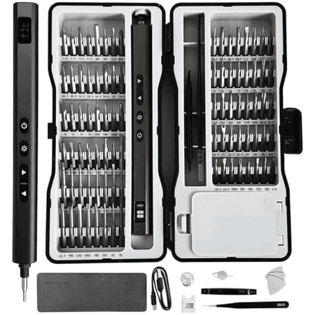 Max 3.7V Electric Screwdriver Set, 97-in-1 Precision Electrician Tools 88 Magnetic Bits, 2 Torque Levels, LED Light, Cordless Power Screwdriver Repair Tool for Phone Laptop PC Watch Toys Drone Repair