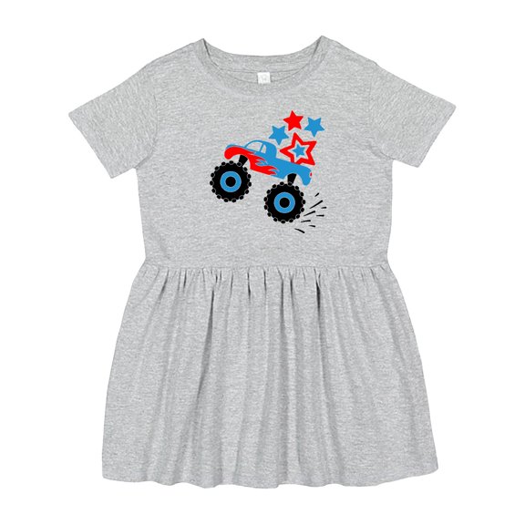 Inktastic Patriotic Monster Truck with Red and Blue Stars Girls Toddler Dress