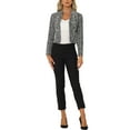 thumbnail image 2 of BLAZER DE TWEED PARA MUJER CHIC INSPIRADOR CON CUELLO ALTO, CORTO Y ABIERTO, NEGRO, 2 of 6