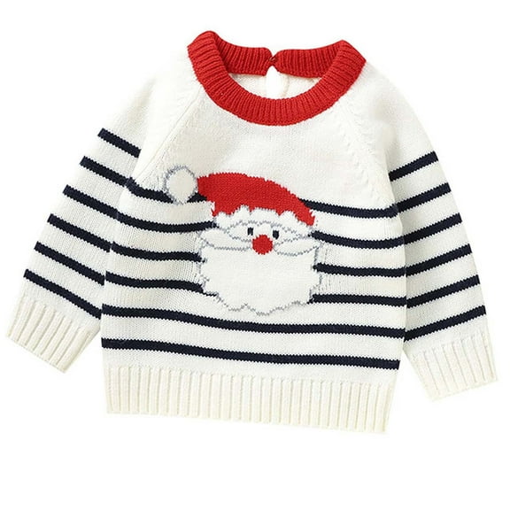 Odeerbi Infant Boys Girls Christmas Sweater Cute Winter Thermal Knit Crewneck Sweater Baby Christmas Cute Santa Claus Knitted Sweater Children's Top Infant Clothes White