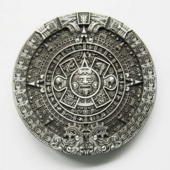 Pewter AZTEC CALENDAR Belt Buckle Mayan Indian DETAILED
