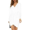 thumbnail image 2 of Women Long Sleeve V-Neck Wrap Velvet Bodycon Dress Tie Up Waist Mini Party Cocktail Dress, 2 of 9