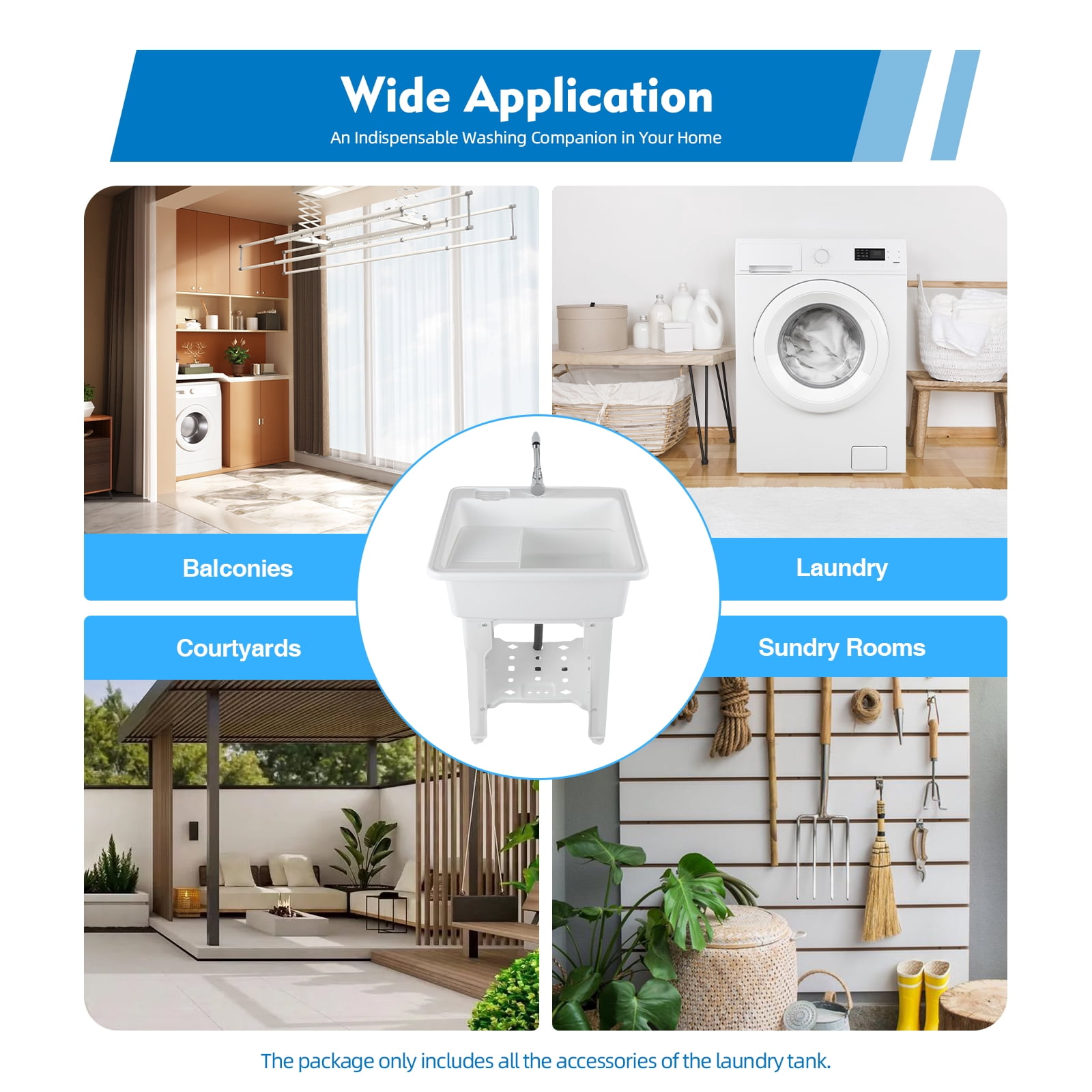 25.59*21.65*31.5in Freestanding Utility Sink Laundry Tub Floor Mount Wash Bowl Basin & Faucet Drain