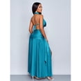 thumbnail image 2 of Teal Blue Womens Elegant Plunging Cowl Neck Tie-Front High Slit Maxi Dress For Party Cocktail Wedding Bridesmaid, 2 of 6
