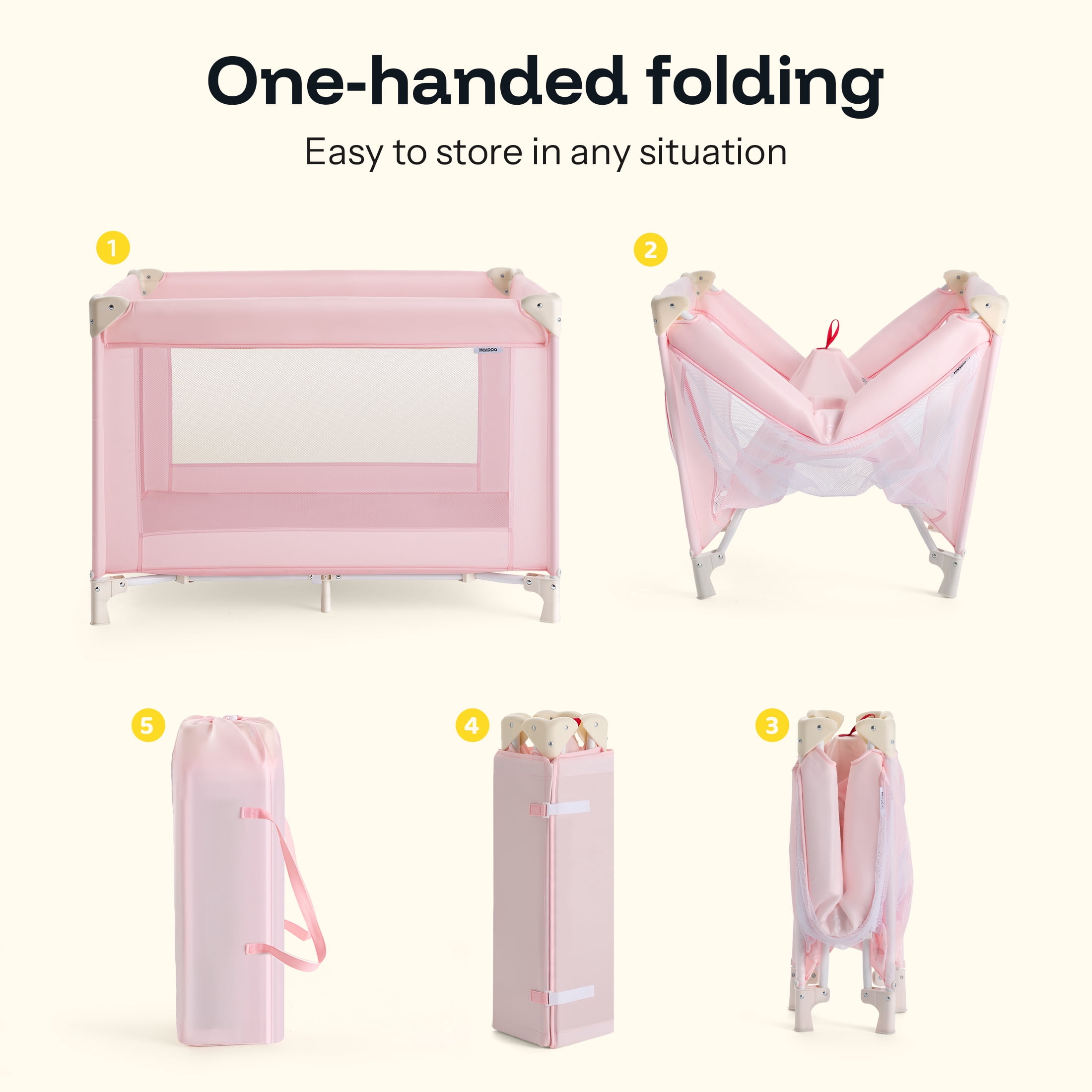 HARPPA Pack and Play with Bassinet,Portable Infant Playard & Playpen for Gril,Pink