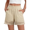 thumbnail image 2 of MOSHU High Waisted Shorts for Women Cotton Lounge Shorts Dressy Lace Trim Summer Beach Pants with Pockets, 2 of 8
