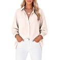 thumbnail image 4 of ClodeEU Women's Lapel Collar Button Down Striped Long Sleeve Shirt,Casual Loose Blouse ,Women's Plus L, 4 of 5