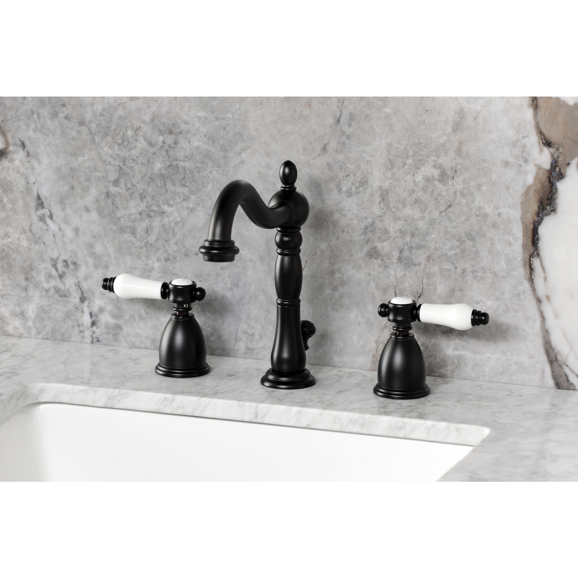 Kingston Brass KB1970BPL Bel-Air Widespread Bathroom Faucet with Brass Pop-Up, Matte Black