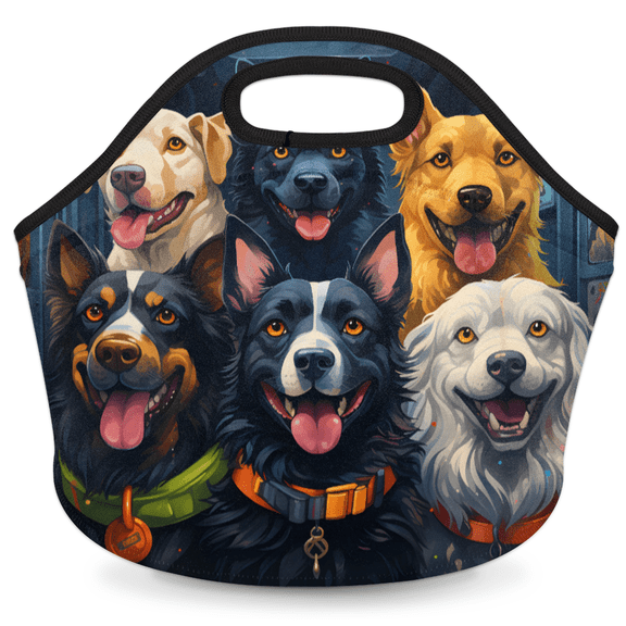 Herdesigns Funny Neoprene Lunch Bag, Dogs Insulated Lunch Box for Women Men Washable Lunch Tote Soft Lunch Container With Zipper for Work Picnic Travel
