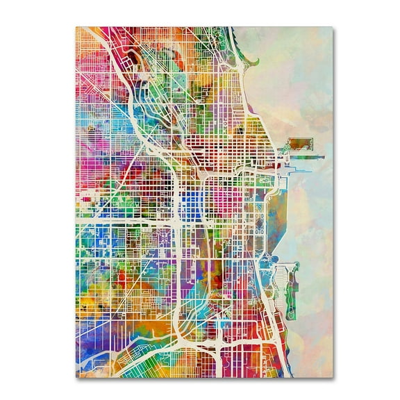 Trademark Fine Art "Chicago City Street Map" Canvas Art by Michael Tompsett