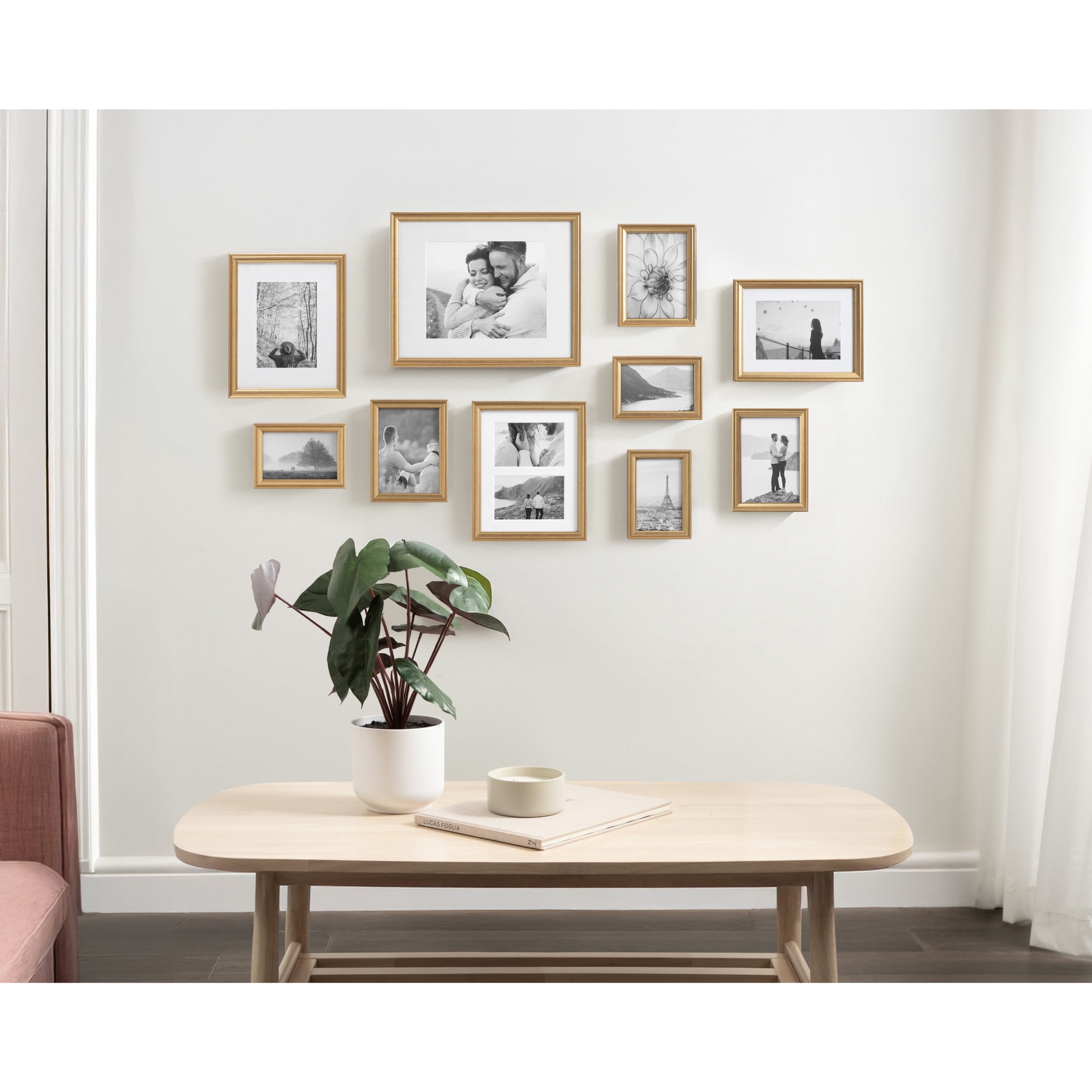 Kate And Laurel Adlynn Traditional Picture Frame Set, Set Of 10, Varying Sizes, Gold, Vintage Wall Frame Set Collection with Hanging Template for Gallery Wall Picture Frame Display