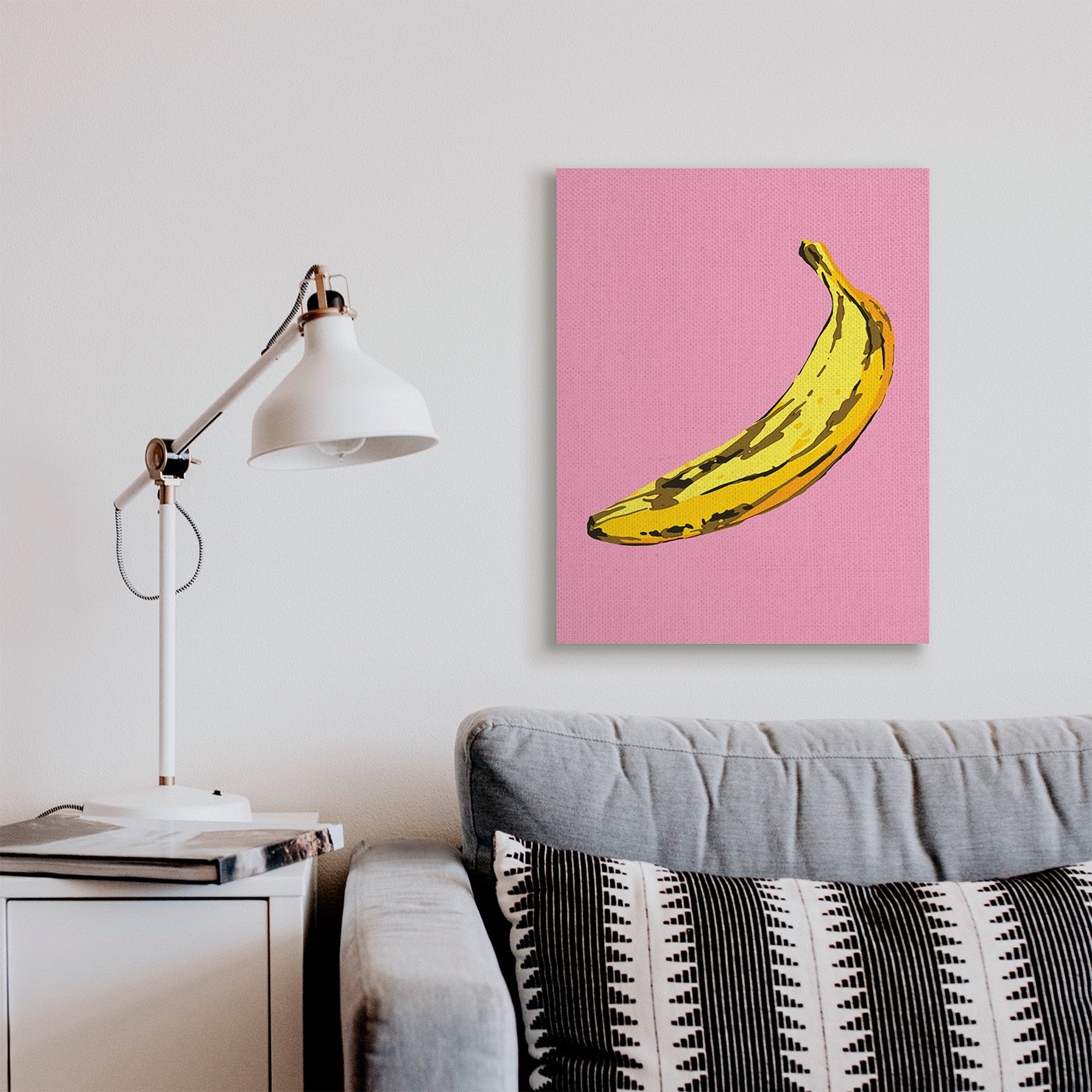 Stupell Industries Banana Pink Pop Tropical Fun Minimal Fruit Food & Beverage Painting Gallery Wrapped Canvas Art Print Wall Art, 24 x 30