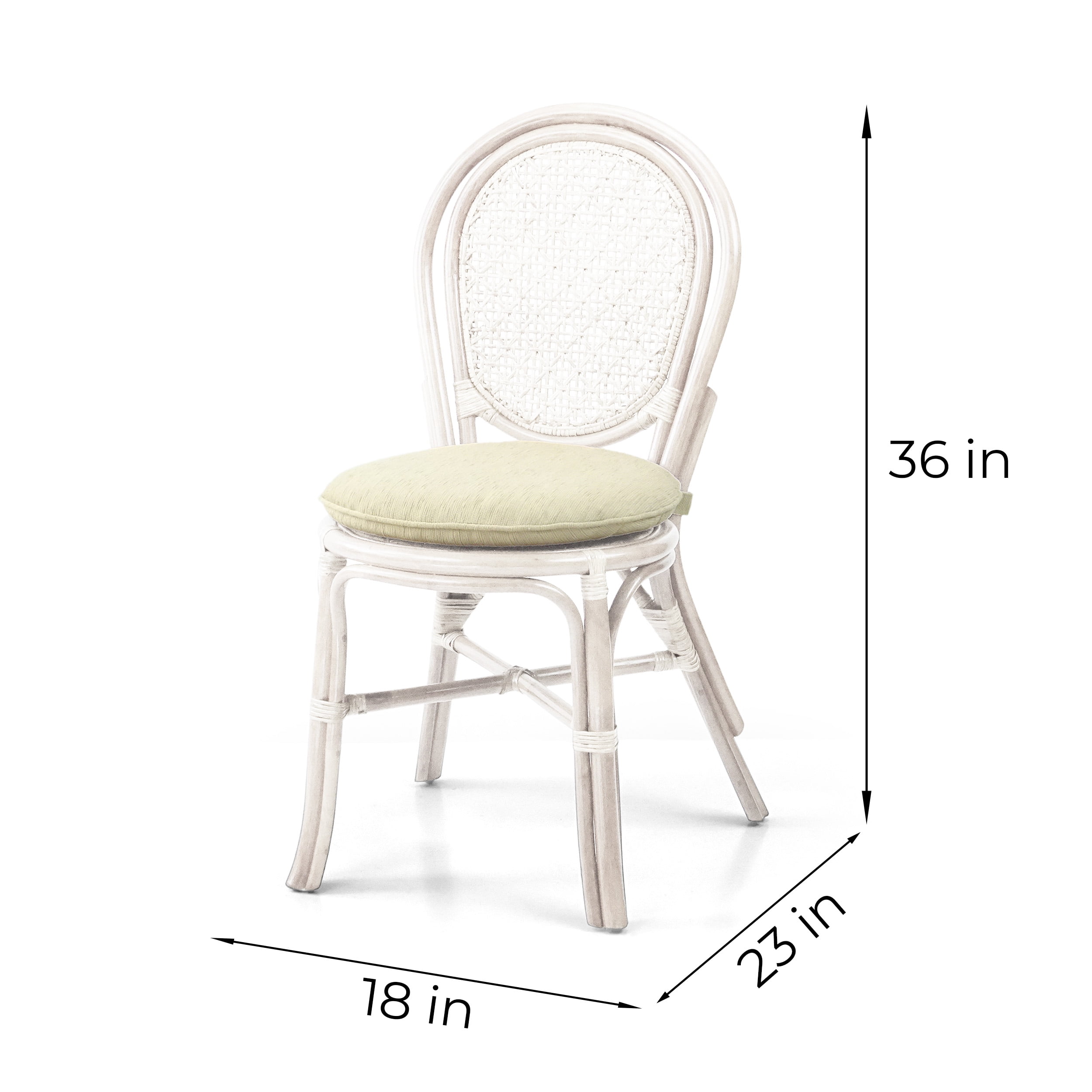 Set of 4 Denver Dining Wicker Side Chairs with Cream Cushions Handmade Rattan, White