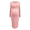 thumbnail image 4 of YMNXA Women's Maternity Dress Long Sleeve Crew Neck Solid Color Comfortable Breathable Pregnant Dresses For Casual Daily Wear,Pink,Xl, 4 of 6