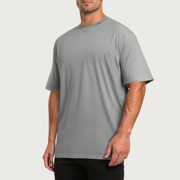pstuiky Camisa de manga corta para hombre, Camiseta/camiseta informal de manga corta con cuello redondo y abertura en el dobladillo para hombre, color liso, a la moda camisas casuales para hombre l