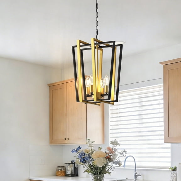 LOHASLED 8.3in 4-Light Black & Gold Geometric Pendant Light E12 40W for Dining Room Kitchen Island Foyer