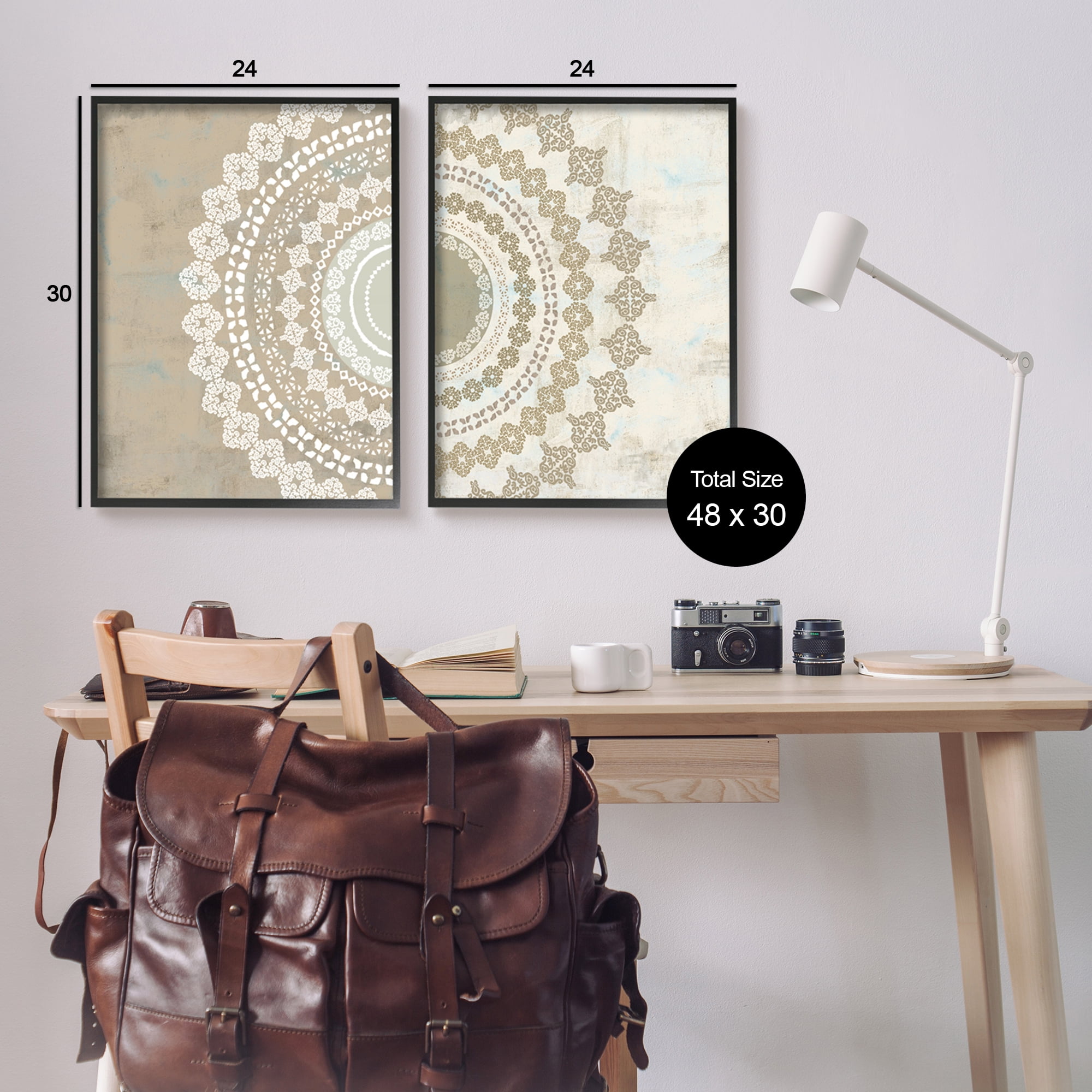 Stupell Rustic Mandala Boho Pattern Abstract Painting Black Framed Art Print Wall Art, Set of 2