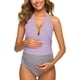 thumbnail image 1 of Trajes de baño de maternidad de una pieza Trajes de baño a rayas Halter Monokini con cuello en V profundo Trajes de baño de cintura alta Púrpura (S-Púrpura-S brillar Electrónica, 1 of 5
