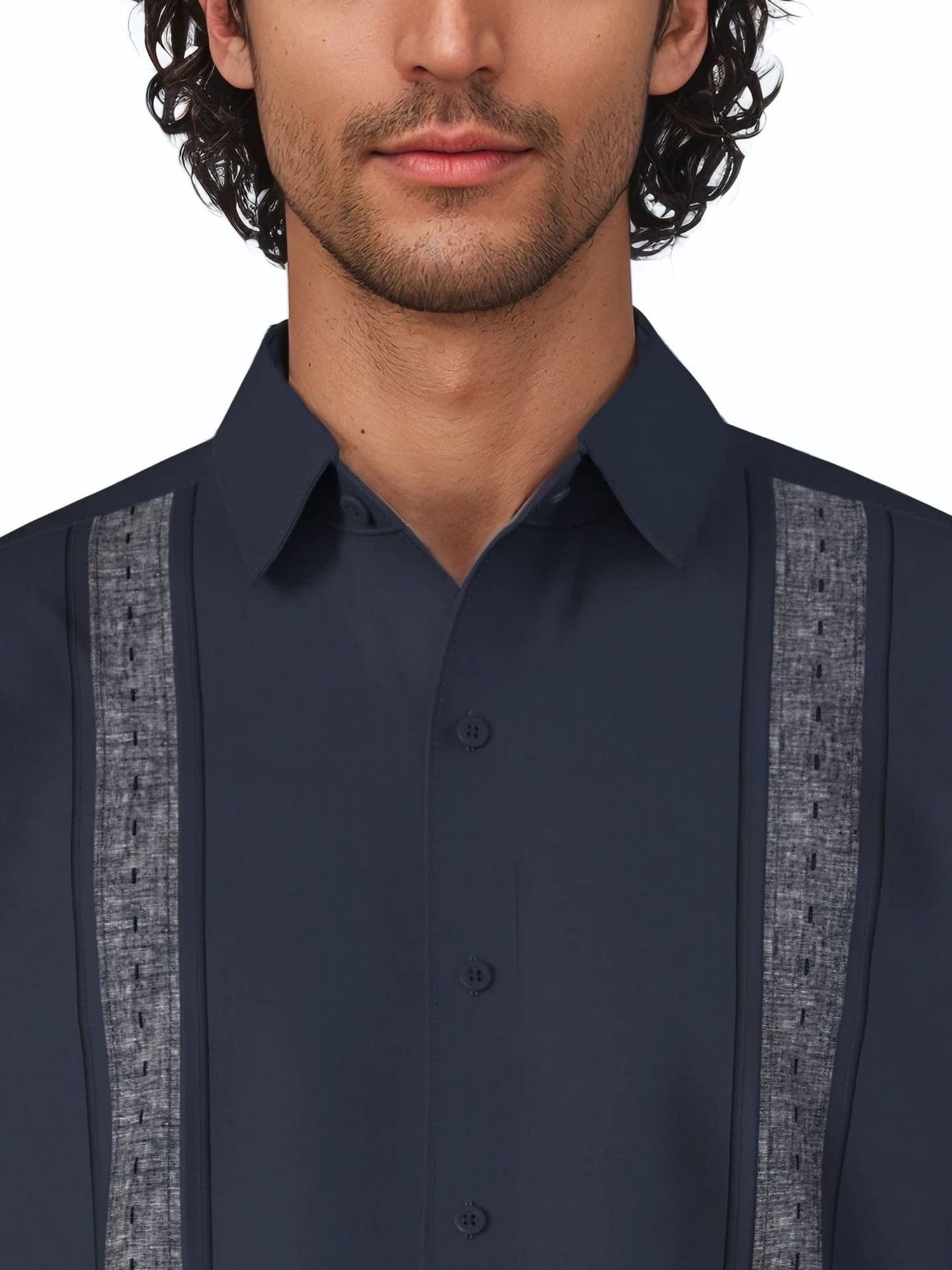 Havanera Men's and Big Men's Contrast Panel with Pick Stitching Short Sleeve Linen Cotton Button-Down Shirt, Sizes S-5XL