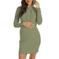 thumbnail image 4 of Hinvhai Women's Maternity Casual Dress ,Classic Ribbed Knit Solid Color Pullover Long Hoodies Long Sleeve Stretchy Bodycon Pregnancy Dresses Army Green 10(XL), 4 of 6