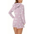 thumbnail image 6 of Feancey One Piece Pjs for Women Fleece Short Rompers Winter Sherpa Sleepwear Cute Dog Paw Print Onesie Pajama Bear Ear Hooded Jumpsuits Pink XL, 6 of 6