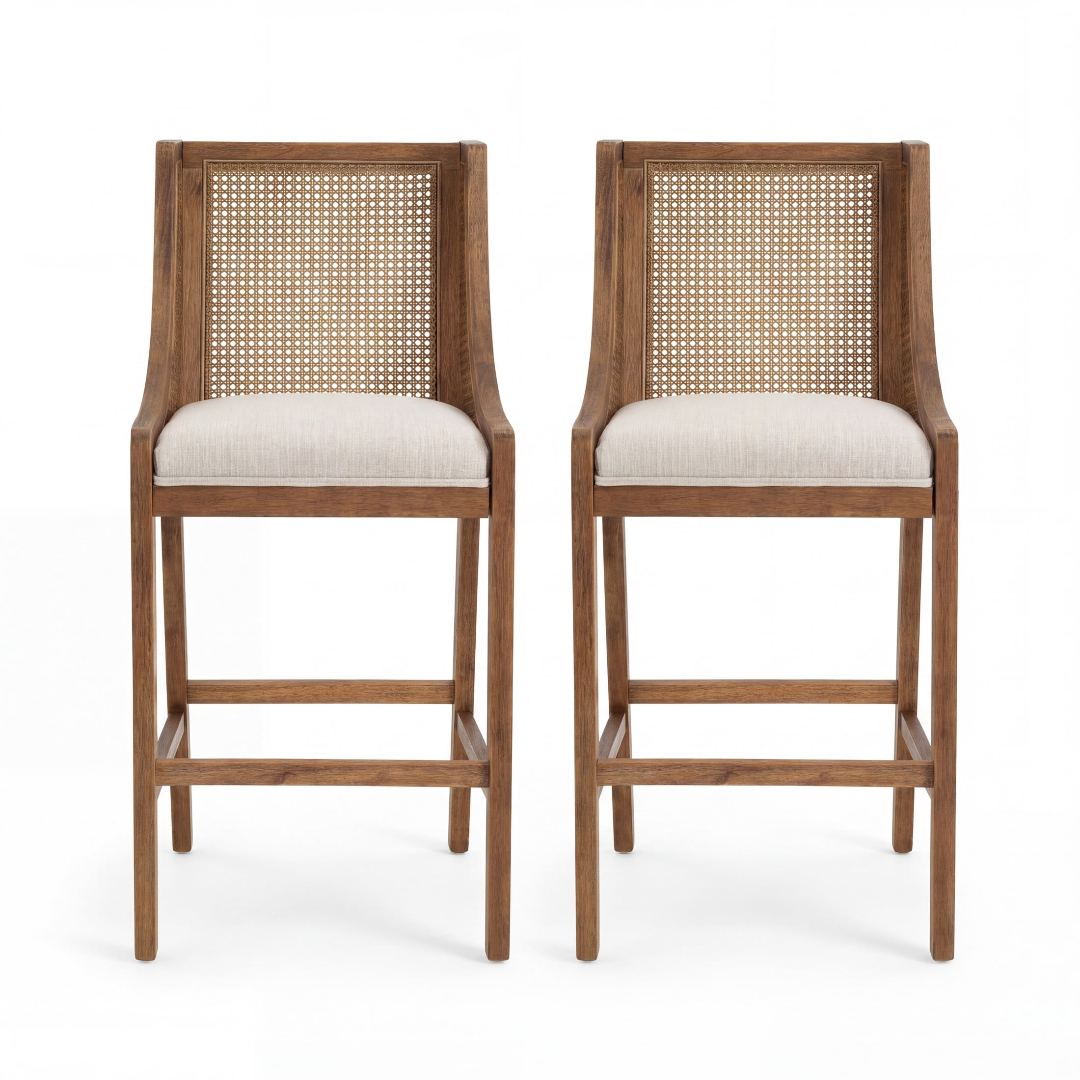 Christopher Knight Home Rustic 43.5"H Bar Stools with Cane Back, Wood Frame, Beige+Walnut, Set of 2