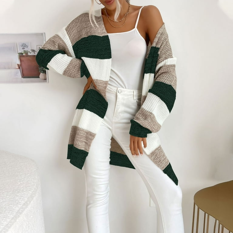 Green and White Long Color Block Cardigan selling Sweater