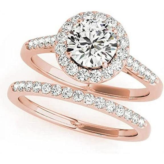 JewelMore 1.00 Carat Halo Round Cut Antique Diamond Bridal Ring for Women | 14K Solid Yellow Gold White Gold Rose Gold Genuine Diamond Wedding/Engagement Jewelry Collection