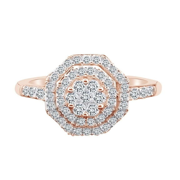 AFFY 5/8 Carat Round Cut White Natural Diamond Cluster Ring In 10K Solid Rose Gold (0.62 Cttw)