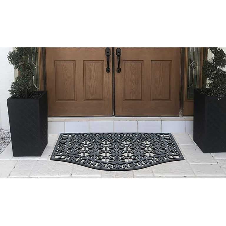 A1hc Outdoor Floor Mat, Rubber, 24x36”, Outside entryway,Scrapes Shoes Clean of Dirt Heavy Duty Doormat for Indoor Outdoor - Half Round Floral