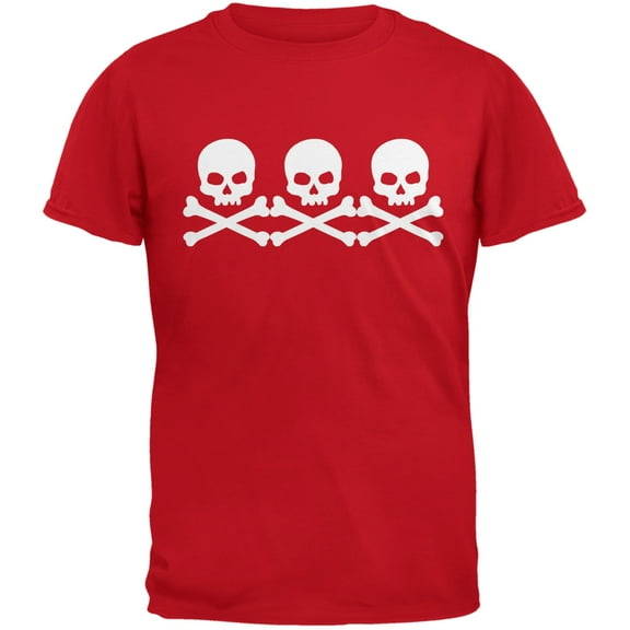 3 Skull And Crossbones Red Adult T-Shirt - Medium