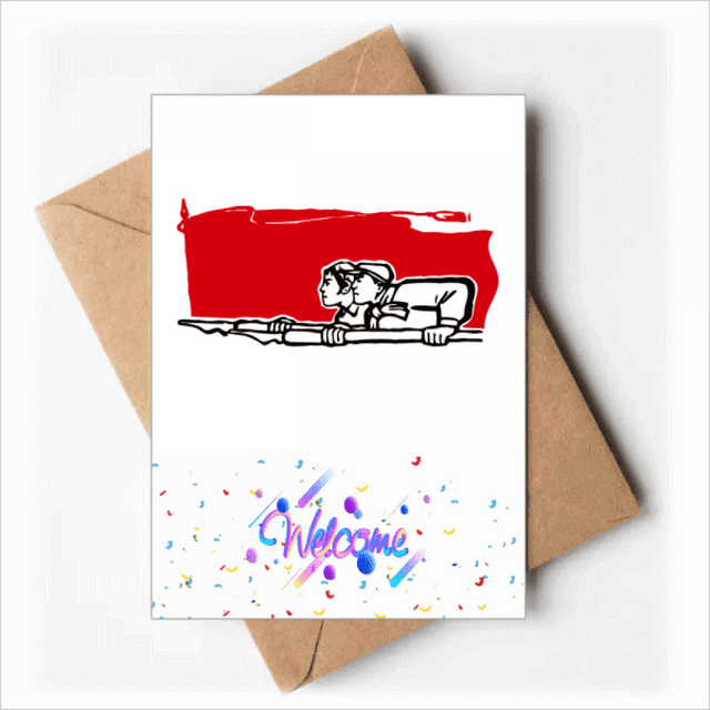 Red Flag Man Woman Pen Illustration Welcome Back Greeting Cards Envelopes Blank