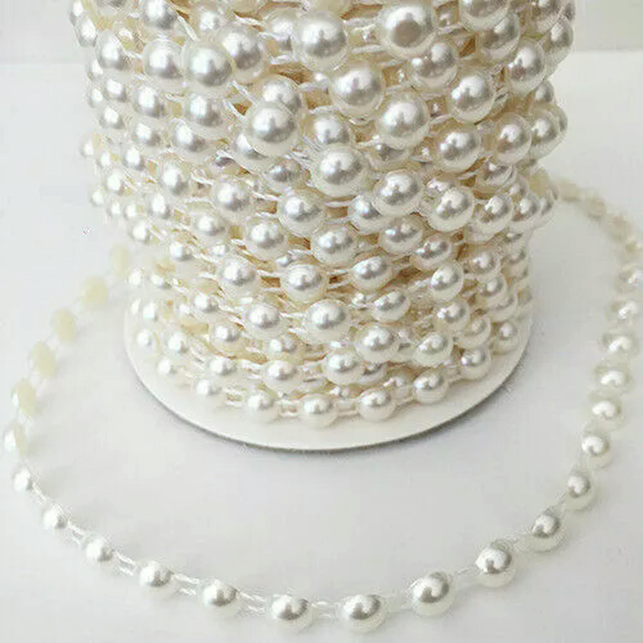 U8MO 18 Meters Acrylic Flatback Pearl Bead 12mm Chain Garland Trims Wedding Bouquet-Ivory